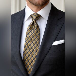 Dior Gold and Navy Geometric Silk Tie